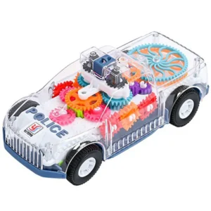 Transparent Gear Police Car Toy with LED Lights and Moving Gears